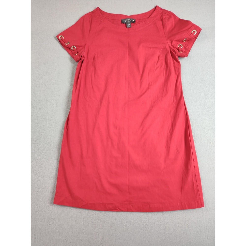 Coercion Women Shift Dress M Coral Red Short Sleeve Grommet Round Neck Summer